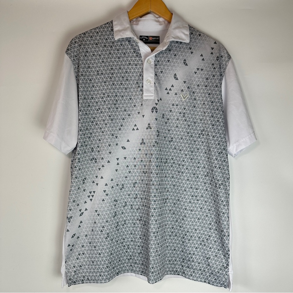 Callaway Opti-Dri Men’s Med Golf Polo Geometric Triangles Gray White Fade Ombré - Picture 1 of 9
